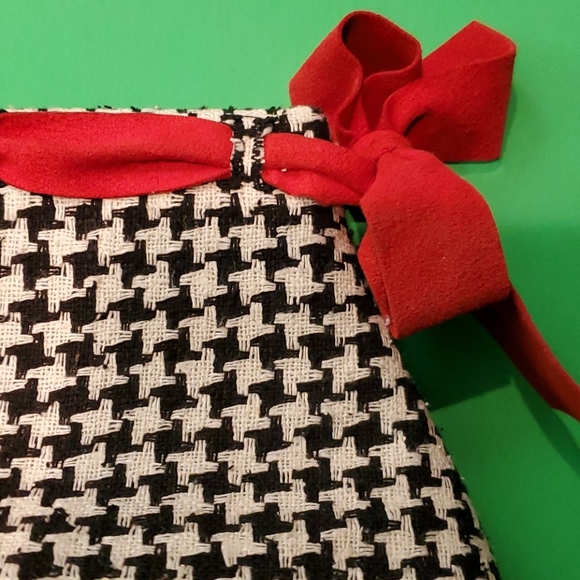 Houndstooth Clutch with Red Ribbon Trim
